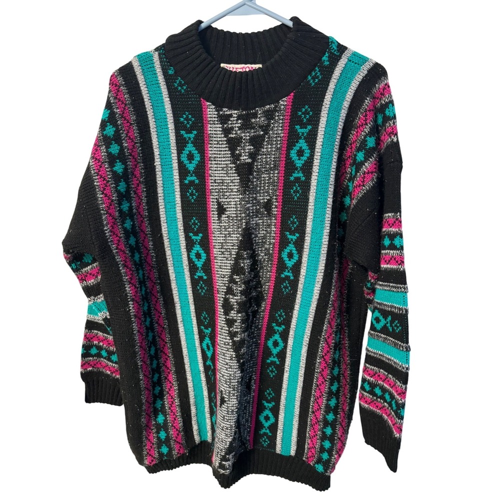 Clifton Place Vintage 80s Sweater Women 32 Black Geometric
